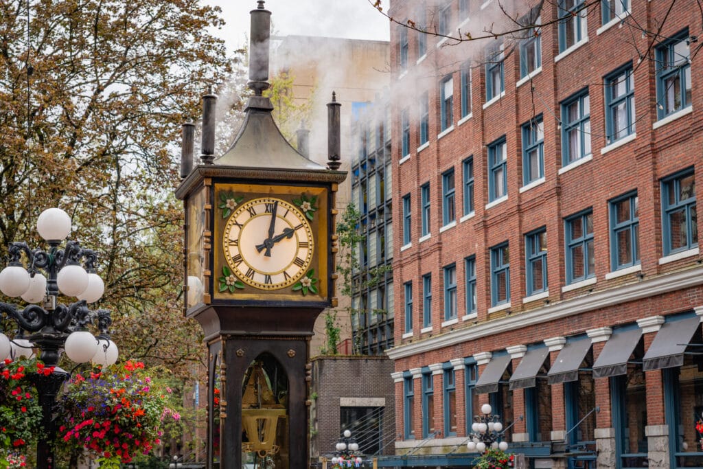Iconic steam clock in Gastown neighborhood of Vancouver, BC, Canada.